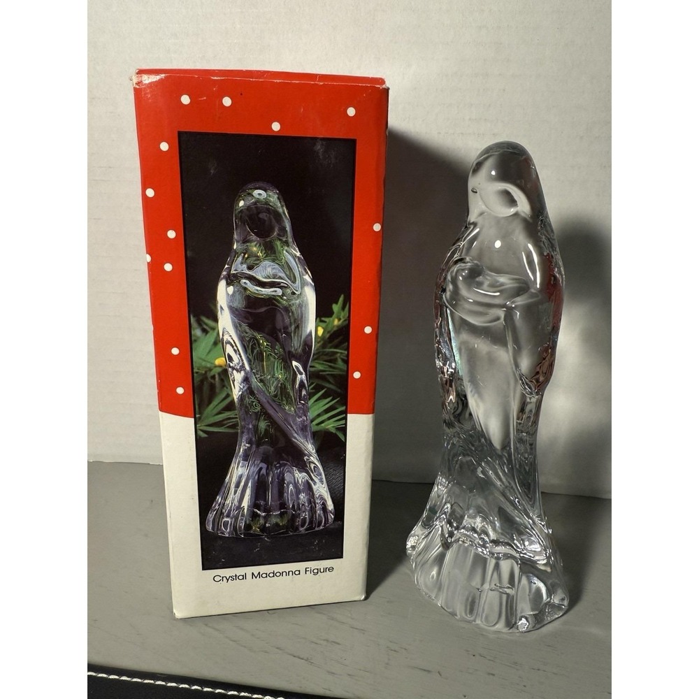 International Christmas Crystal Madonna Figure Religious Glass Sculpture W/Box